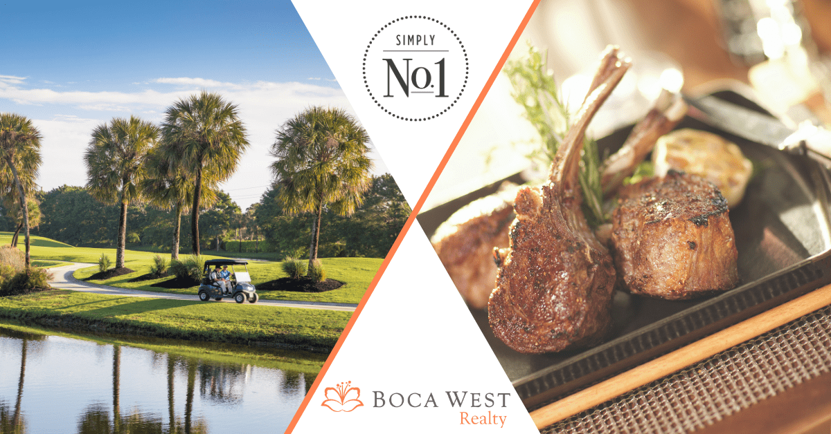 What Makes Boca West the #1 Club in the World Blog Header with picture of golf course and lamb chop dinner plate