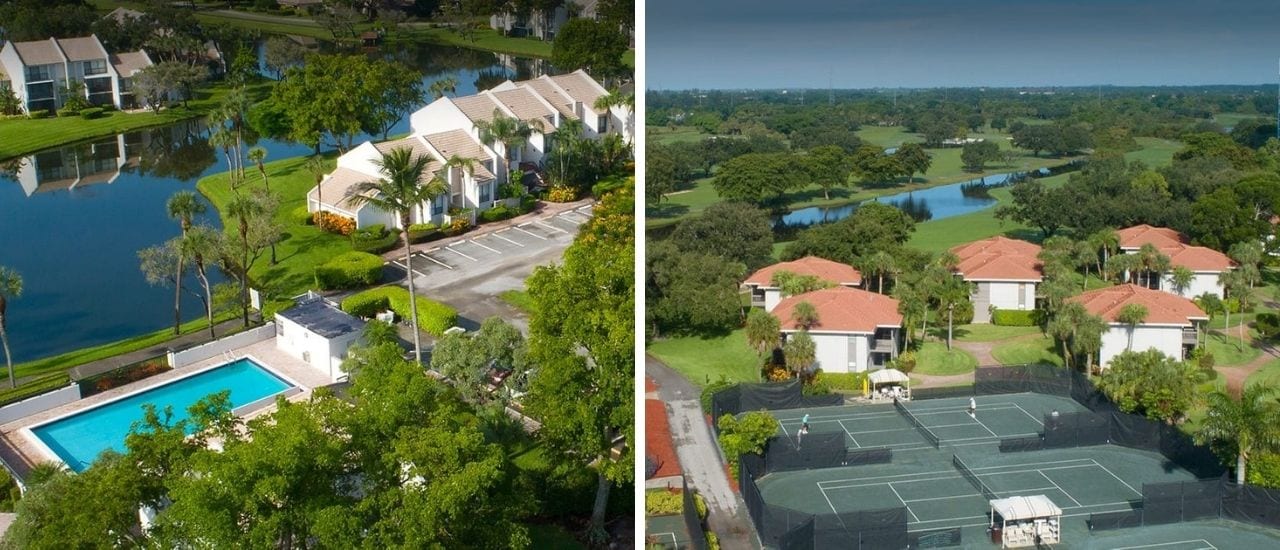 aerial view of 2 homes at boca west on the water