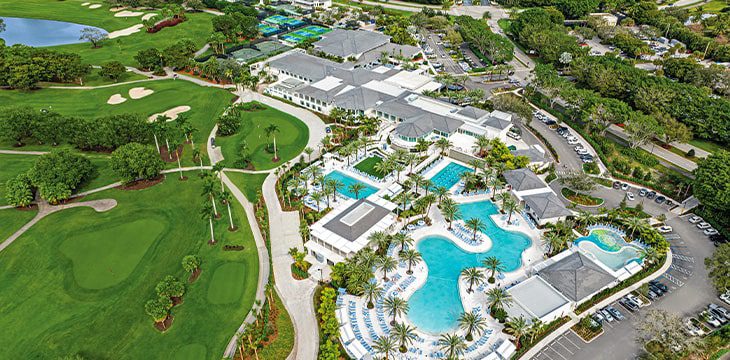 aerial of the boca west amenity center pool